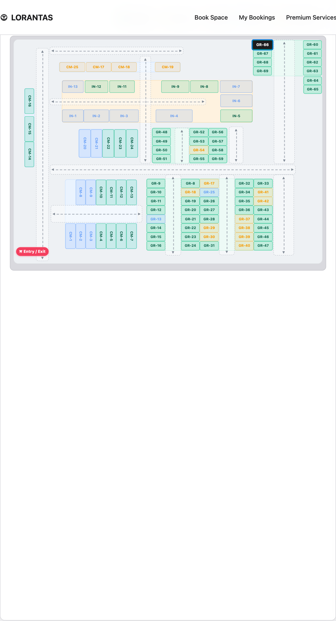 Working customer-facing yard map with bookable storage bays